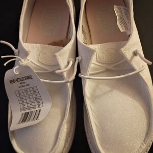 Hey Dude White Glitter Shoes
